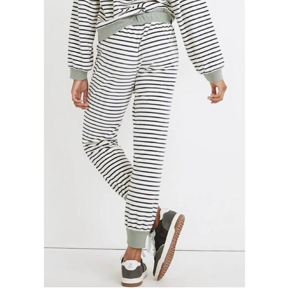NWT Madewell MWL Velour Crewneck Sweatshirt & Joggers Set in Stripe Size XL - Picture 3 of 9